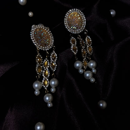 Rhinestone Pearl Drop Earrings | Lavish Adorn.