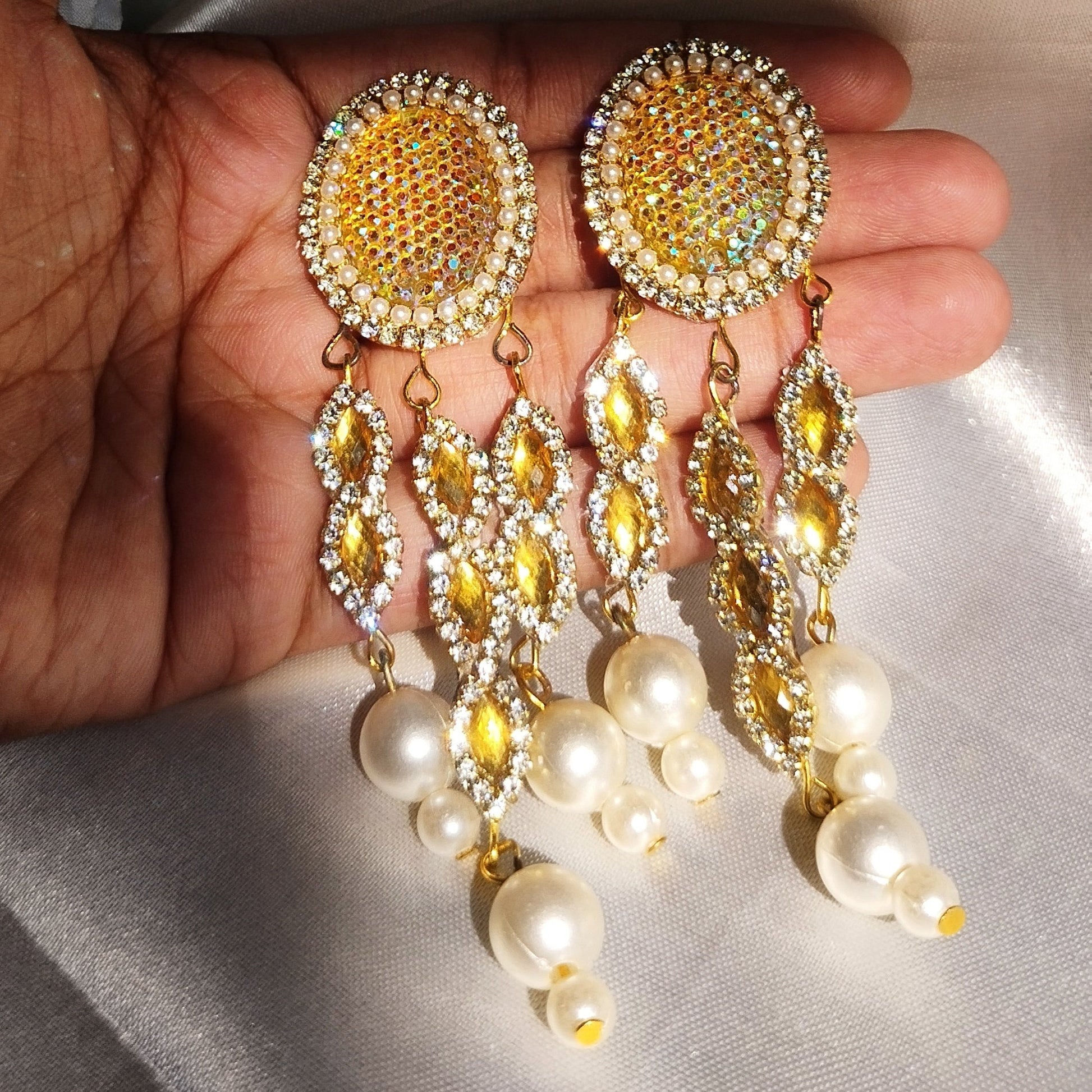 Rhinestone Pearl Drop Earrings | Lavish Adorn.