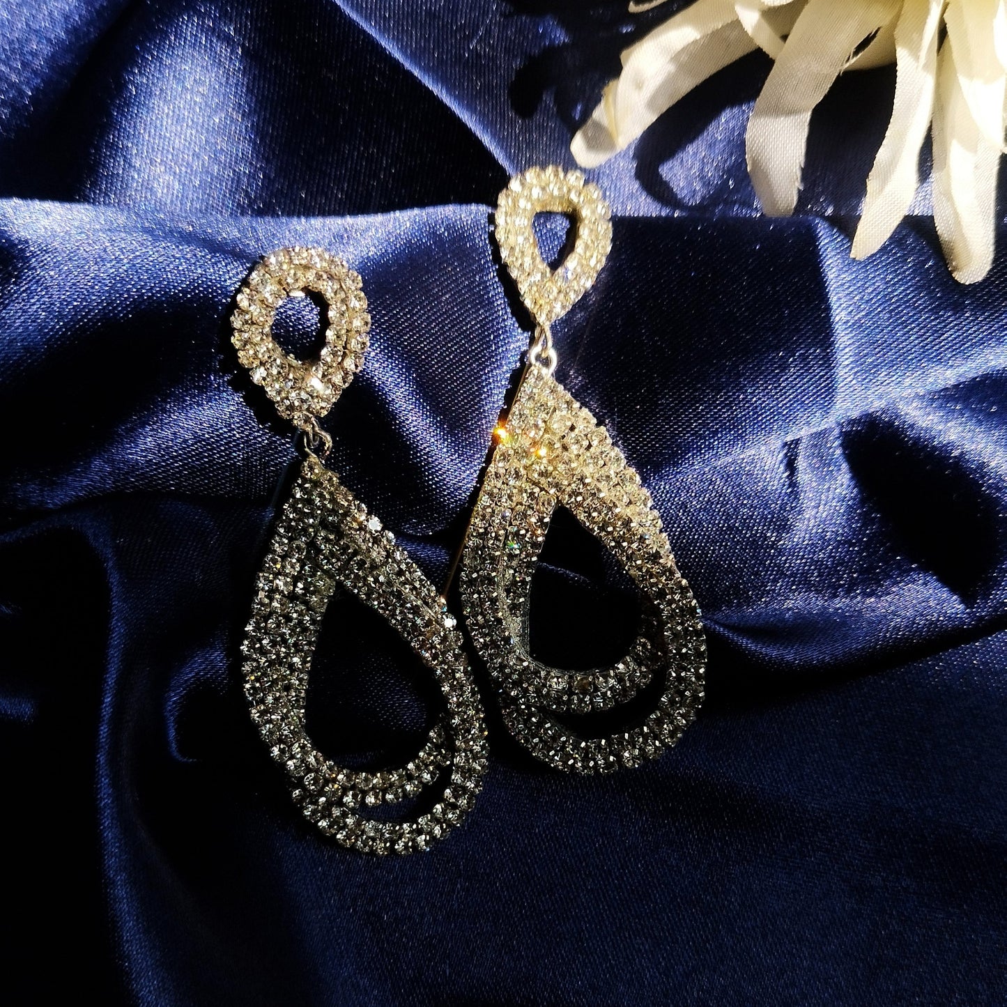 Silver Rhinestone Teardrop Earrings | Lavish Adorn.